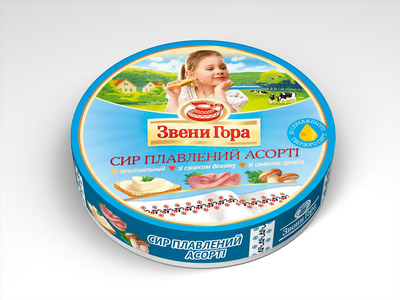 Сир плавлений Звени Гора порційний асорті: оригінальний, зі смаком бекону, зі смаком грибів 140г