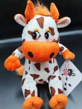 Мягкая игрушка Коровка Буренка пятнистая белая с коричневым, 25 см