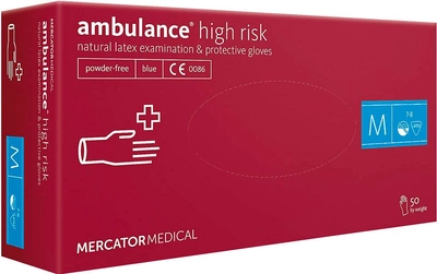 Рукавиці Mercator Medical Ambulance High Risk латексні нестерильні непудровані M 25 пар Сині (17201900)