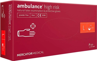 Перчатки Mercator Medical Ambulance High Risk латексные нестерильные неопудренные L 25 пар Синие (17202000)