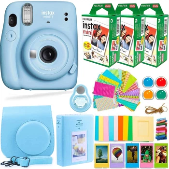 Камера Моментальной Печати Fujifilm Instax Mini 11 Sky Blue Camera с Пленкой Fujifilm Instant Film (60 фотографий), Рамки, Наклейки, Чехол, Фотоальбом (PH4004)