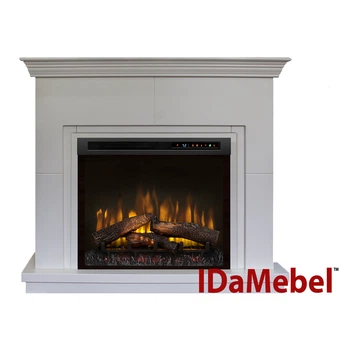 Каминокомплект IDaMebel Montreal Белый (1200x960x370) с камином Dimplex XHD 28 с обогревом, дровами, реалистичным эффектом пламени и скоростью языков