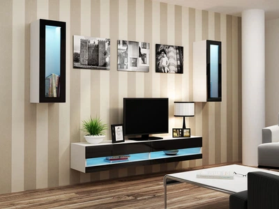 Стенка в гостиную комплект Кама Меблі Vigo New 11 из ламинированной ДСП и Стекла Белый/Черный Польша без подсветки