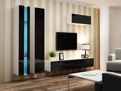 Стенка в гостиную комплект Кама Меблі Vigo New 1 из ламинированной ДСП Белый/Черный Польша без подсветки
