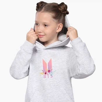 Детский худи БТС (BTS) Светло-серый меланж (9298-1081) 164 см