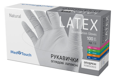 Перчатки латексные MedTouch опудренные размер М (100 шт) Белые