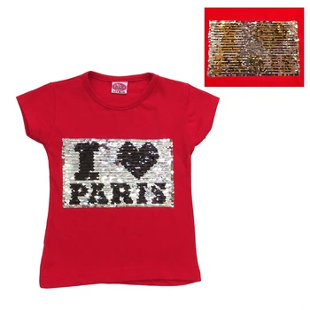 Футболка I love Paris PirPir Girls для девочки (двусторонние пайетки) 86 см Красная 13206