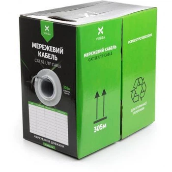 Кабель сетевой Vinga UTP 305м cat.5e Copper 4 пары 0.5мм мідь (VCPDCUTPC505CO305)