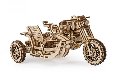 Механический деревянный 3D конструктор Ugears Мотоцикл Scrambler UGR-10 с коляской из фанеры (70137)