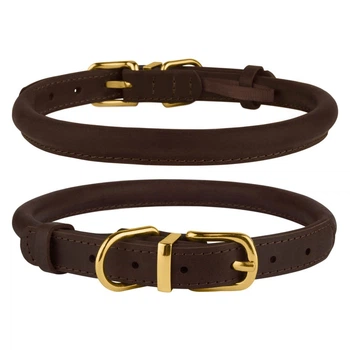 Ошейник для Собак Круглый Кожаный BronzeDog Premium Crazy Темно-Коричневый 11 мм 43-53 см (00266)