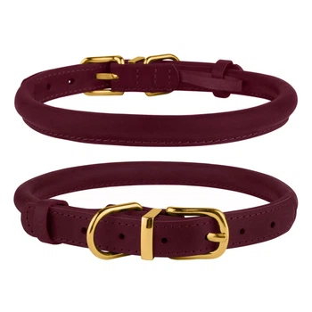 Ошейник для Собак Круглый Кожаный BronzeDog Premium Crazy Бордовый 7 мм 18-25 см (002117)