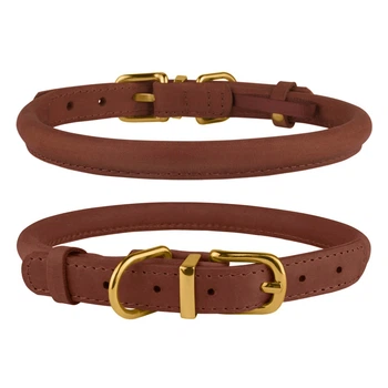 Ошейник для Собак Круглый Кожаный BronzeDog Premium Crazy Коньячный 9 мм 30-40 см (00234)