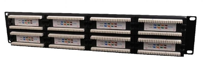 Патч-панель 19 дюймов 48 портов UTP Cat 5e с позолоченными контактами черная