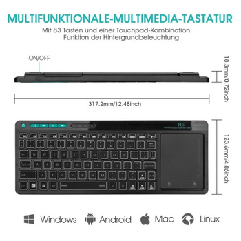 Мультимедийная клавиатура с подсветкой Rii K18 Plus с трекпадом Black (87160-RII-K18-RU)