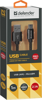 Кабель Defender USB08-03T Pro USB2.0 AM-MicroBM 1 м Черный (87802)