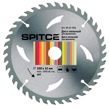 Диск пильный Spitce для древесины 250/32 40Т с адаптером 32/30 (22-956)