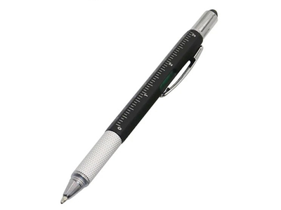Шариковая ручка Genkky С отверткой, стилусом, линейкой и уровнем Синее чернило Черный (1004-446-03)