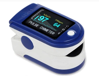 Пульсоксиметр Fingertip Pulse Oximeter Синий + Многоразовая черная маска в подарок (0224)