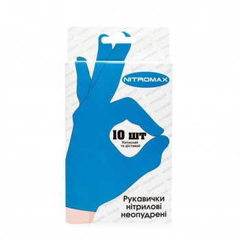 Одноразовые перчатки Nitromax нитриловые без пудры 10 шт Голубые, размер S