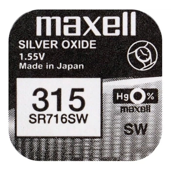 Батарейка часовая серебрянно-цинковая Maxell 315/314 SR716SW, 1.55V, блистер