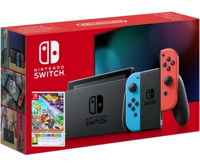 Nintendo Switch Neon Blue-Red (Upgraded version) + Игра Paper Mario: The Origami King