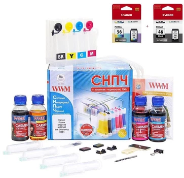 Система НПЧ WWM для Canon Pixma E3140/E484 + PG46/CL56 + чернила Carmen (4х100 г) (IS.0130set)