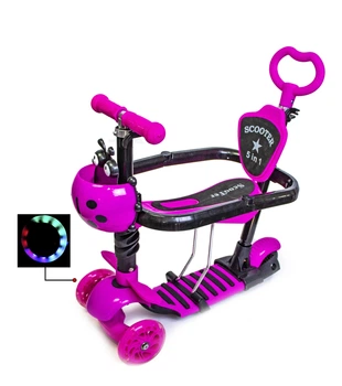 Самокат дитячий Scale Sports Kinder з сидінням і батьківською ручкою Божа корівка малиновий
