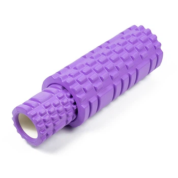 Массажный ролик EasyFit Grid Roller Double 33 см (цилиндр, роллер МФР) двойной фиолетовый массажер для спины, ног, рук, шеи