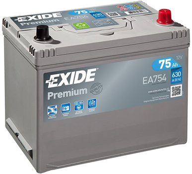 Автомобильный аккумулятор Exide Premium 6СТ-75 75 Ач (-/+) Asia 630 А (EA754)