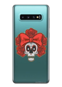Прозрачный силиконовый чехол iSwag для Samsung Galaxy S10 Готический череп (M054)