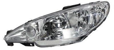 Фара Peugeot 206 1998 - 2009 (206 1998 - 2009), левая, электр., H7+H7, прозрачный рассеиватель, (Depo)