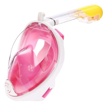 Полнолицевая панорамная маска для плавания FREE BREATH (L/XL) M2068G Pink с креплением для камеры