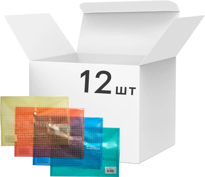 Набор папок 4Office на кнопке 12 шт А4 120 мкм Прозрачное ассорти (4-203/4820071010502)