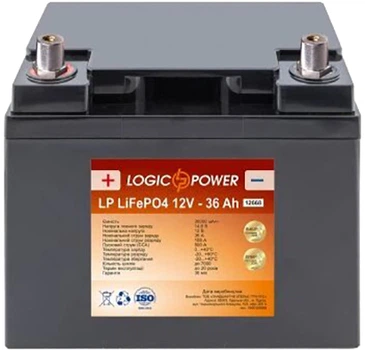 Акумулятор літієвий LogicPower LP LiFePO4 12 V — 36 Ah (+ зліва, пряма полярність) пластик (LP12668)