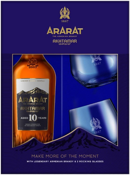 Набор бренди ARARAT Ахтамар 10 лет выдержки 0.7 л 40% + 2 бокала (4850001003939)