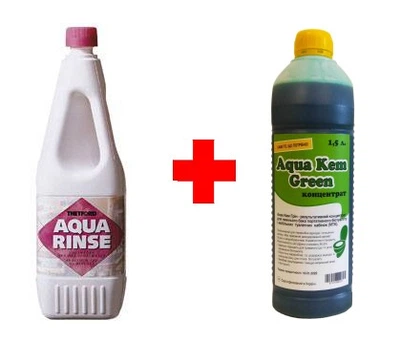Набор жидкости для биотуалета, Aqua Kem Green концентрат + Aqua Rinse, Thetford, 2x1,5 л