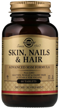 МСМ Skin, Nails & Hair Поліпшена формула для шкіри, нігтів та волосся натуральна добавка Solgar 60 таблеток (033984017351)