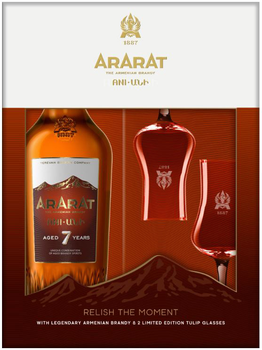 Набор бренди ARARAT Ani 7 лет 0.7 л 40% + 2 стакана (4850001006855)