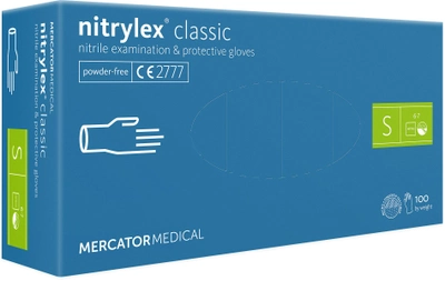 Рукавички нітрилові Mercator Medical Nitrylex Classic непудровані розмір S 100 шт - 50 пар Сині (3.1009)