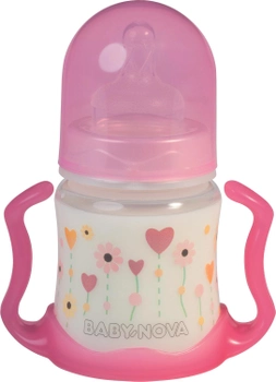 Бутылочка пластиковая Baby-Nova с широким горлышком Декор 150 мл Розовая (4001071012370)