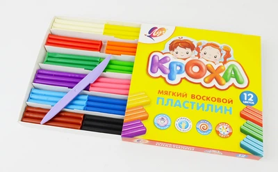 Пластилин мягкий 12 цв. "Кроха" 198г. 23С1484-08 к/к, со стеком (540340)