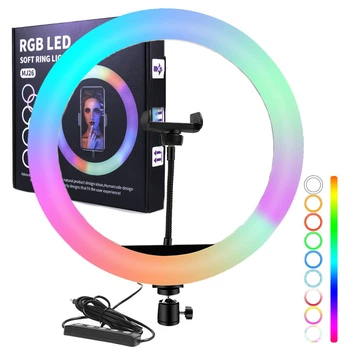 Велика кільцева світлодіодна лампа 45см RGB USB - для Селфі Блогера - з Тримачем для телефону (1021)