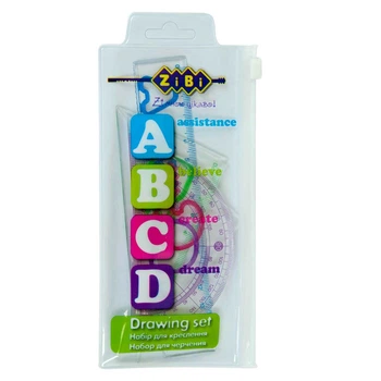 Комплект ABCD, линейка 15 см, 2 угольника, транспортир, прозрачный