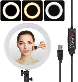 Кольцевая LED лампа 26 см с держателем для телефона + Зеркало Black | 3 режима освещение| Набор блогера для селфи съемки