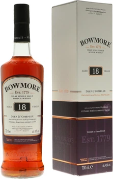 Віскі односолодове Bowmore 18 років витримки в подарунковій упаковці 0.7 л 43% (5010496004555_5010496001400)