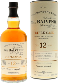 Віскі односолодове Balvenie Triple Cask 12 років витримки в подарунковій упаковці 1 л 40% (5010327545059)