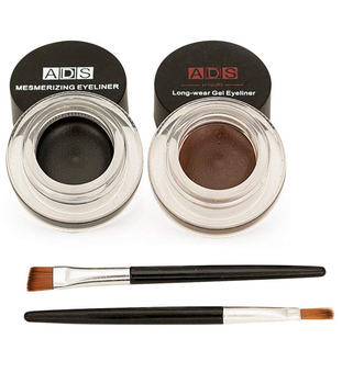 Набор водостойких гелевых подводок для глаз и бровей long wear gel eyeliner ADS черная и коричневая 6 г