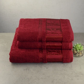 Набор полотенец для ванны 3шт GM Textile 50х90см, 50х90см, 70х140см BambooN 450г/м2 (Красный)