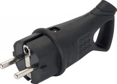 Вилка каучуковая угловая с кольцом с заземлением IP44 16A черная (BLACK) ARCTIC LUMANO