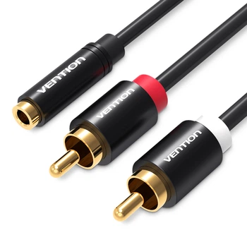 Аудіокабель Vention Jack 3.5 мм (мама) - 2RCA 1 м позолочені контакти, алюмінієвий корпус Чорний (VAB-R01-B100)